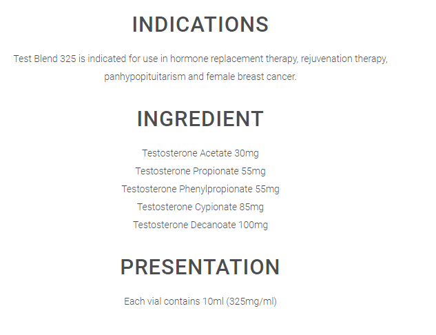 TESTOSTERONE BLEND 250 MG 10 CC VIAL 1 UNITS TEST BLEND 325 PLATINUM BIOTECH
